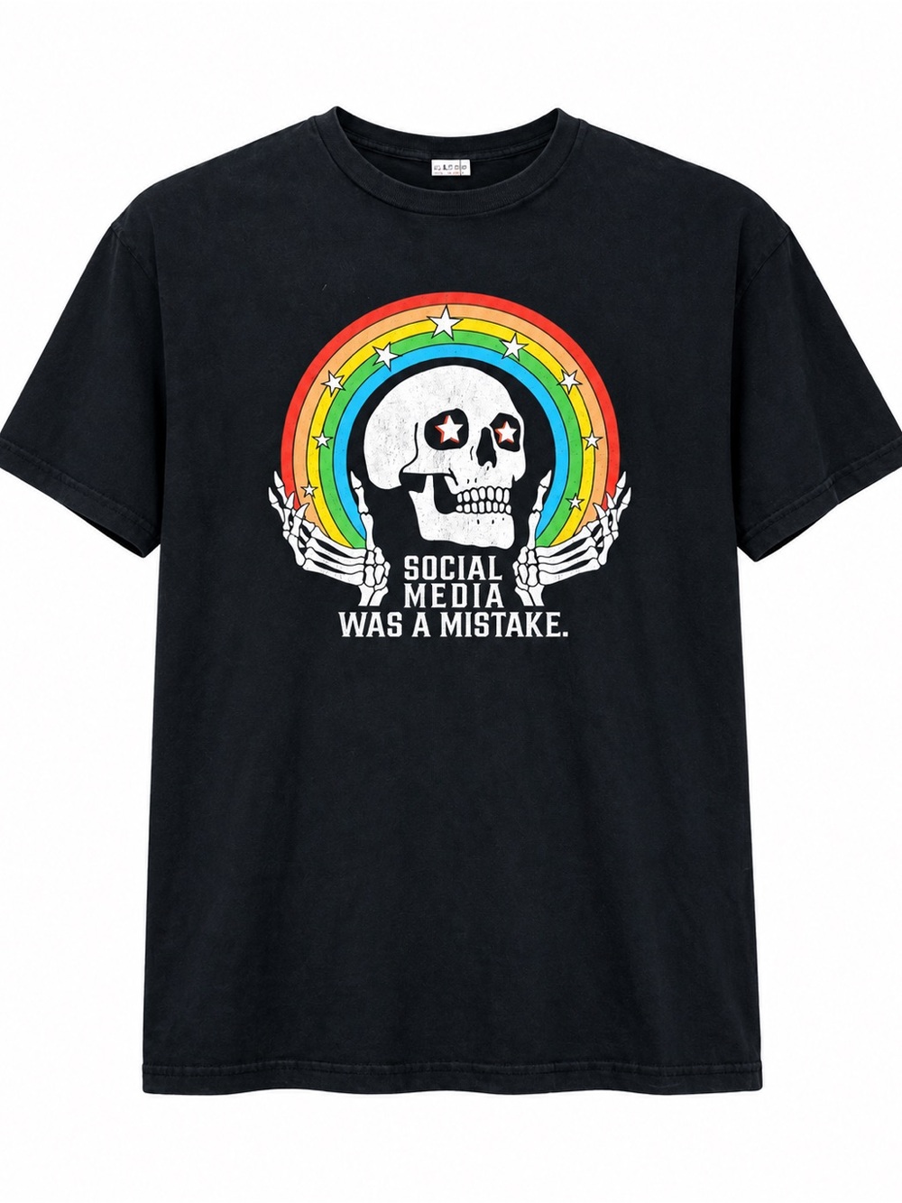Gildan Social Media Was A Mistake Skull Rainbow Graphic Tee Black Medium